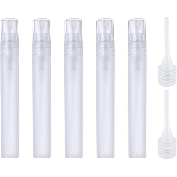 10ml Slim Refillable Frosted Spray Bottle Pocket Perfume Atomizer Matt Mini Fine Mist Spritzer Bottle Empty Liquid Sprayer Bottle for Hair Face Plant Sanitizer Cleaning Travel Party Makeup W/ 2 Filler