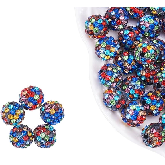 10mm 100pcs Colorful Pave Czech Rhinestone Disco Ball Clay Spacer Beads Round Polymer Clay Charms Beads for Jewelry Making for DIY