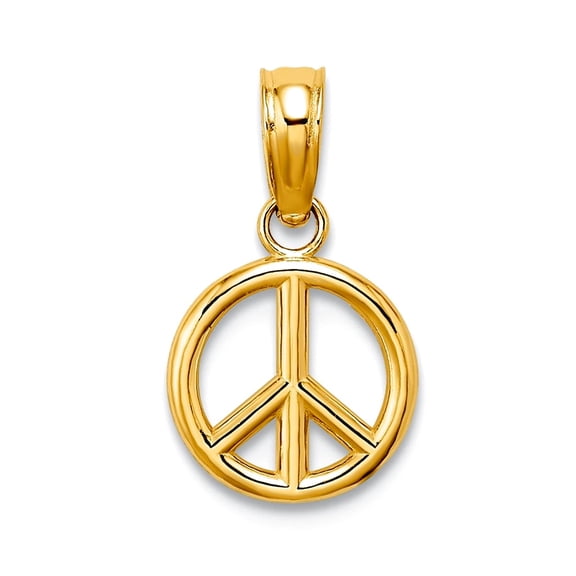 10mm 14k Solid Gold 3-d Peace Symbol High Polish Mini Charm Pendant Necklace for Women