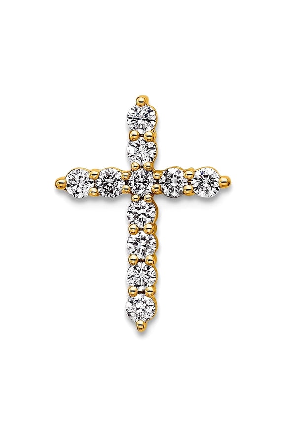 10mm 14k Solid Yellow Gold 1/3 Ct Lab Grown Diamond SI+ G+ Religious Faith Cross Chain Slide Pendant Chain Necklace for