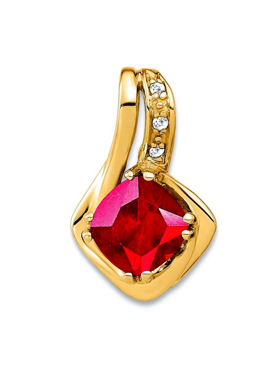 10mm 14k Solid Yellow Gold Created Ruby and Diamond Chain Slide Pendant Chain Necklace for Women and Men
