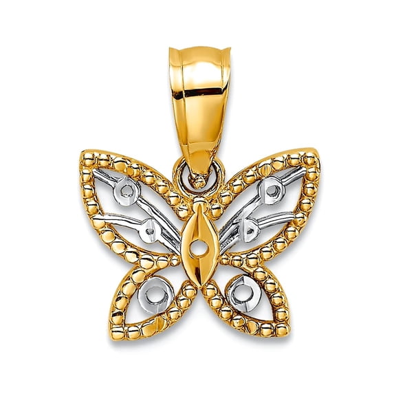 10mm 14k Two-tone Gold Mini Sparkle-Cut Butterfly Angel Wings Two-color Charm Pendant Necklace for Women