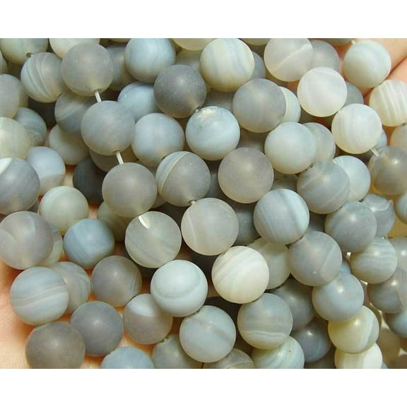 10mm 15.5 Inch Gray Striped Matte Agate Round Beads Genuine Gemstone Natural Jewelry Making