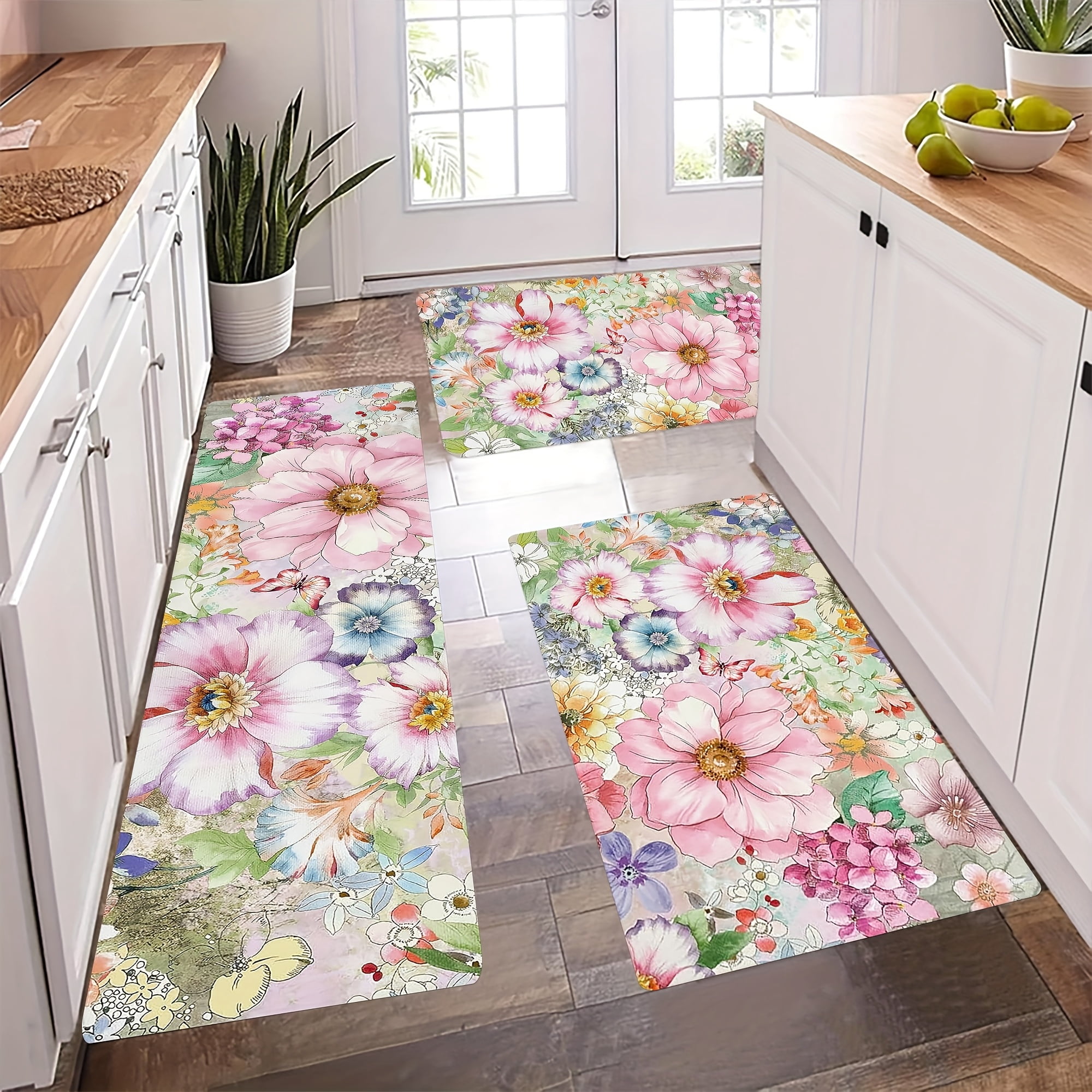 10mm 18D Sponge Square Rug 500g, Floral Pattern Pink Purple Blue Yellow ...