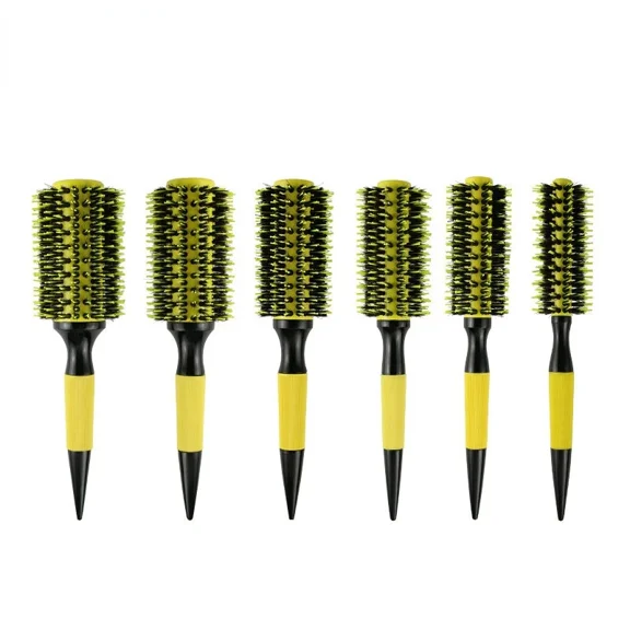 10mm 1PCS Wooden Round Hair Comb Brush with Wild Boar Bristles Mixed Nylon Styling Tool Ceramic Ionic Hairbrush Professional