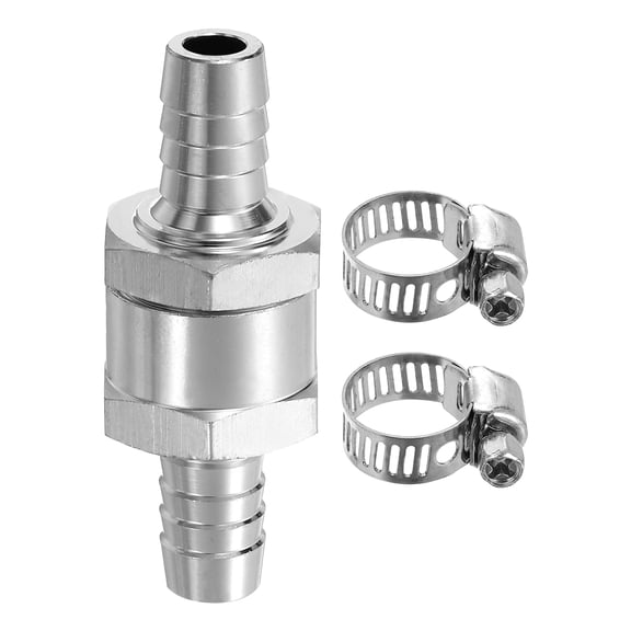 10mm (3/8") Fuel Check Valve, Non-Return One Way Check Valve With Clamps, Silver