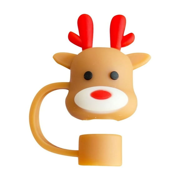 10mm 3D Christmas Themed Silicone Straw Cover, Reusable Dust Cap for 0.4 Inch Straws, Xmas Party Drinkware Accessory and Decorations