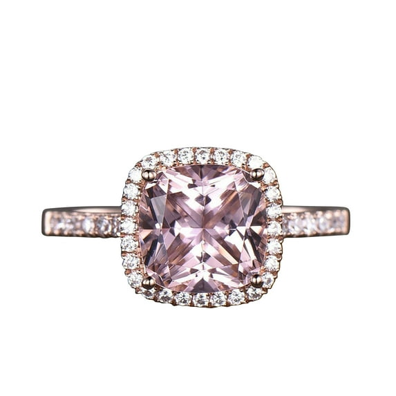10mm 4.75 Carat Caushion Cut Pink Morganite Odessa Diamond Moissanite 10k Rose Gold Halo Engagement Ring