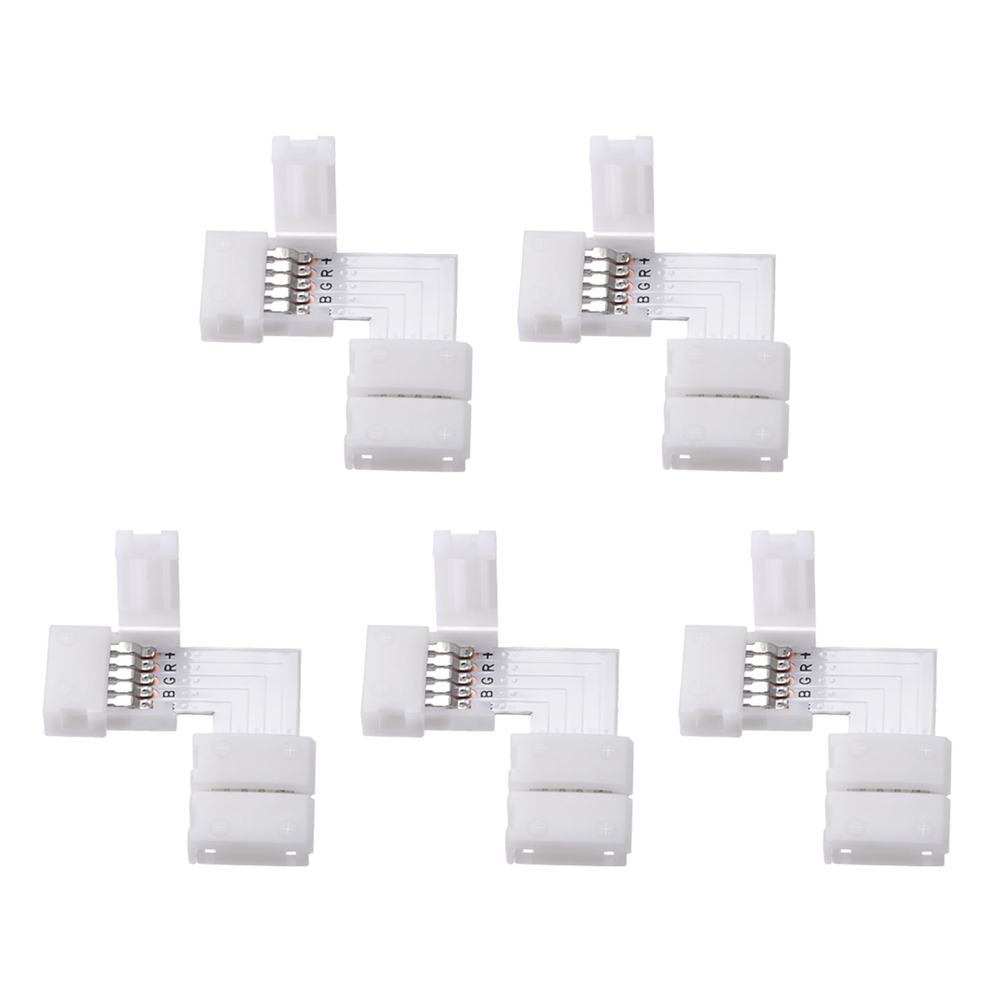 L Shape RGBW LED Strip Light 5 Pin Connector for 10/12 mm Wide 5050 and  3528 LED Indoor String Lights Extending Connection