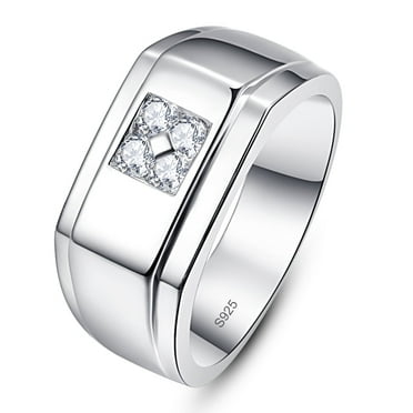 10mm 925 Sterling Silver Mens Wedding Ring Round Cut Cubic Zirconia Ring Size 7-13
