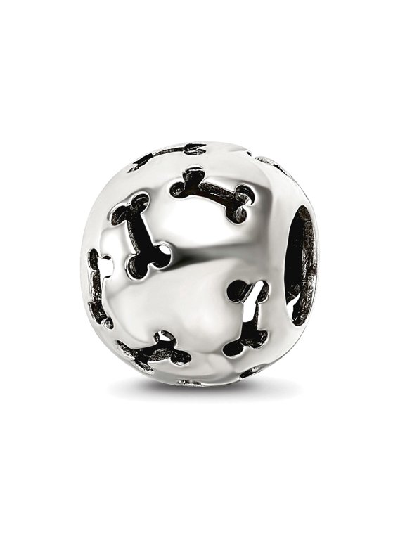 10mm 925 Sterling Silver Polished Oxidized Reflections Cutout Animal Pet Dog Bone Bead Charm Pendant Necklace for Women