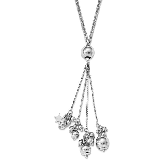 10mm 925 Sterling Silver Rhodium Plated Beaded Adjustable Necklace 30 Inch Pendant Necklace for Women