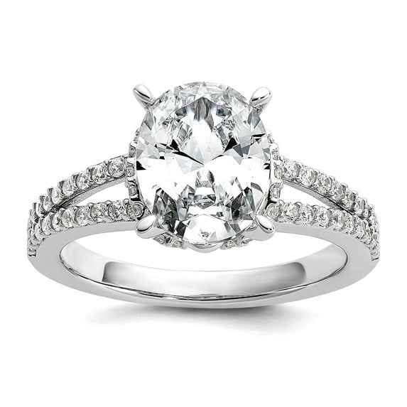 10mm 925 Sterling Silver Rhodium Plated Polished Fancy Oval Cubic Zirconia Ring Size 8 Ring for Women