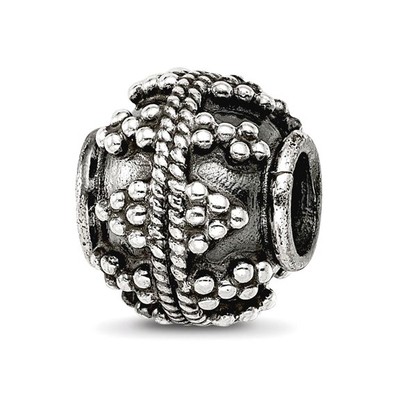 10mm 925 Sterling Silver Textured Polished Reflections Decorative Bali Bead Charm Pendant Necklace for Women