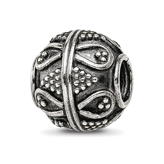 10mm 925 Sterling Silver Textured Polished Reflections Decorative Bali Bead Charm Pendant Necklace for Women
