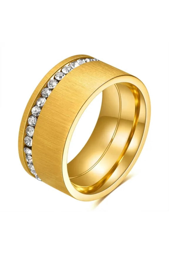 10mm Band Women's AAA CZ Stainless Steel Silver/Gold Sand Face Ring Size 6 7 8 9