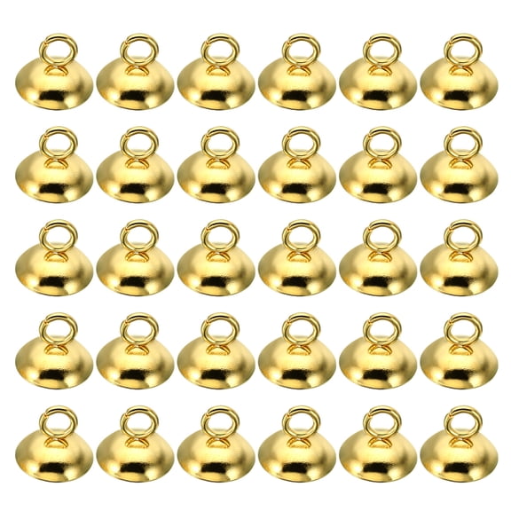 10mm Bead Caps, 50 Pcs Bead Cap Bail Pendant Stainless Steel Ornament Caps with Loop for Jewelry Making, Golden