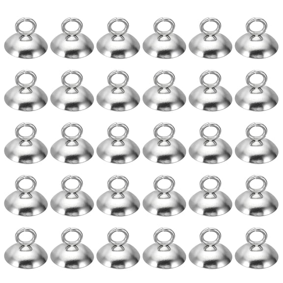 10mm Bead Caps, 50 Pcs Bead Cap Bail Pendant Stainless Steel Ornament Caps with Loop for Jewelry Making, Silvery