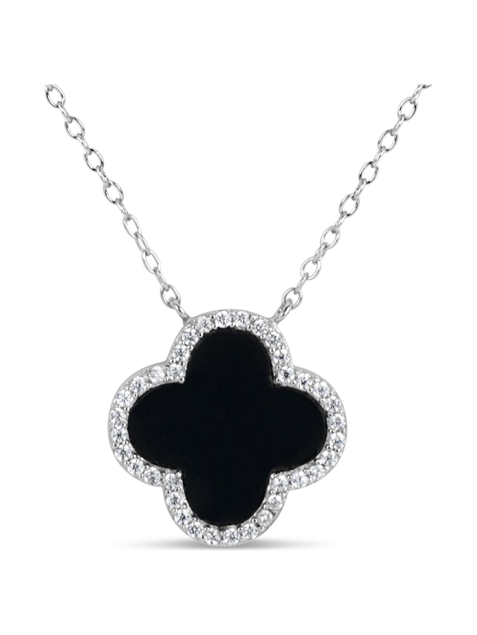 Buy SY-Only Four Leaf Clover Necklace for Women，Black and White，Stainless  Steel Collarbone Chain 17.5