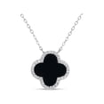 thumbnail image 1 of 10mm Black Onyx and White Cubic Zirconia Sterling Silver Rhodium Plated Clover Necklace, 16.5", 1 of 1