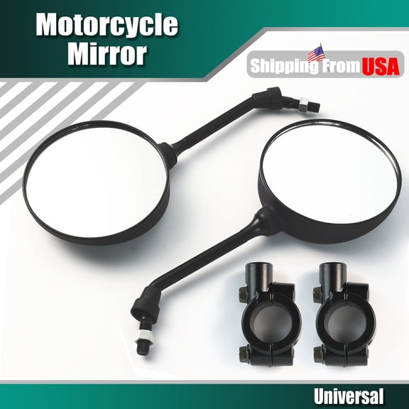 10mm Black Round Rear View Motorcycle Mirrors Left & Right With 7/8'' Clamps