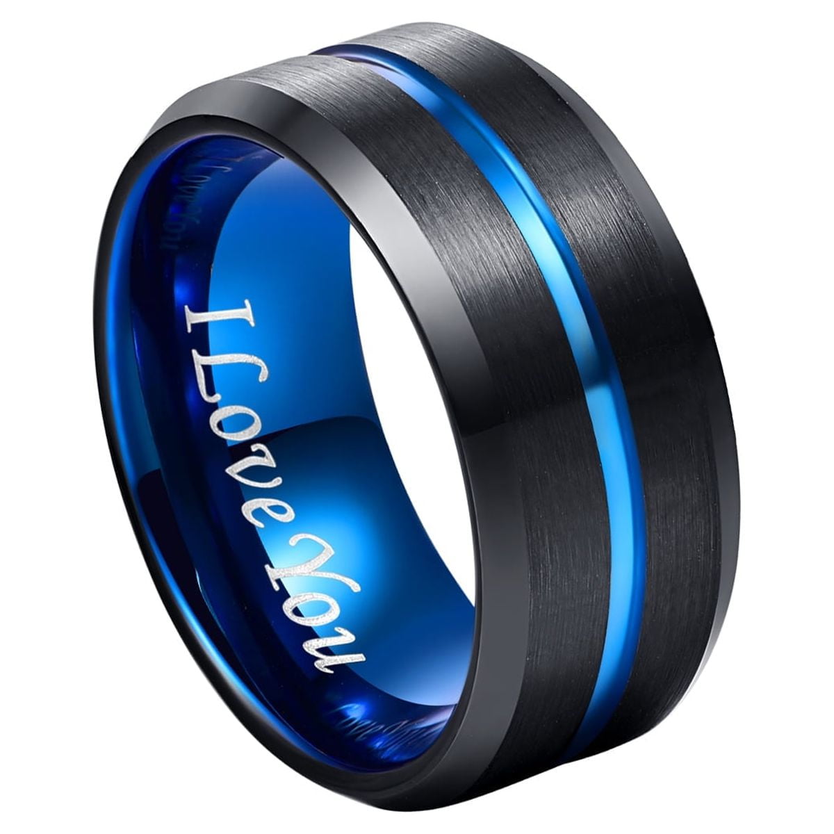 10mm Black Tungsten Carbide Ring with Blue Groove Men's Wedding Band ...