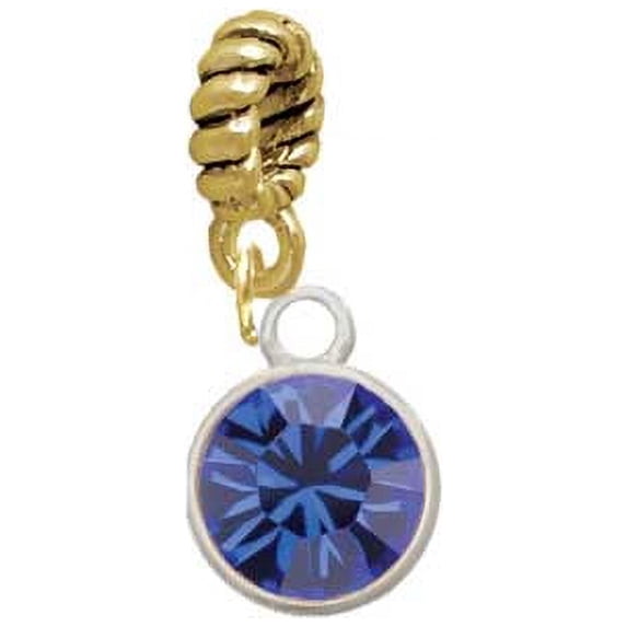 10mm Blue Crystal Drop - Goldtone Charm Bead