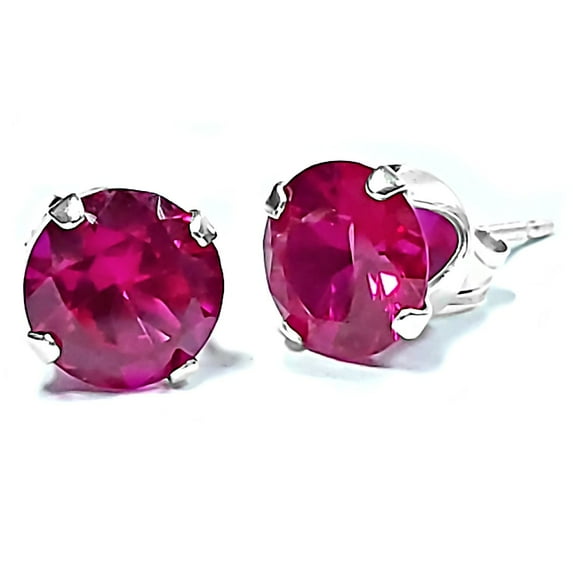 10mm Brilliant Cut Red Ruby Ice CZ Sterling Silver Unisex Stud Earrings
