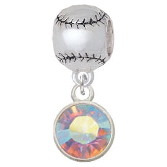 10mm Clear AB Crystal Drop - Softball Charm Bead