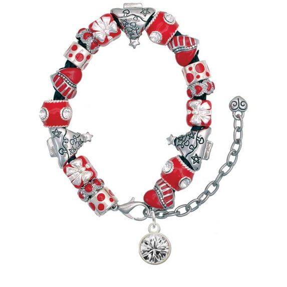 10mm Clear Crystal Drop Red Christmas Bead Bracelet