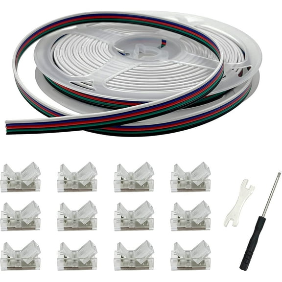10mm Cob Led Strip Light Connectors 5 Pin 12 Pack, Strip to Wire Solderless Transparent Track Lighting kit Adapter Connection,with 6M/19.68ft Led Wire Extension Cable for White Led Tape 12/24V