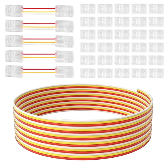 10mm Connector for 3-Pin CCT COB LED Strip Light 40pcs Strip to Wire Connector 9.84ft(300cm) Long 22AWG Extension 3 Wire for Non Wired Gapless Solderless