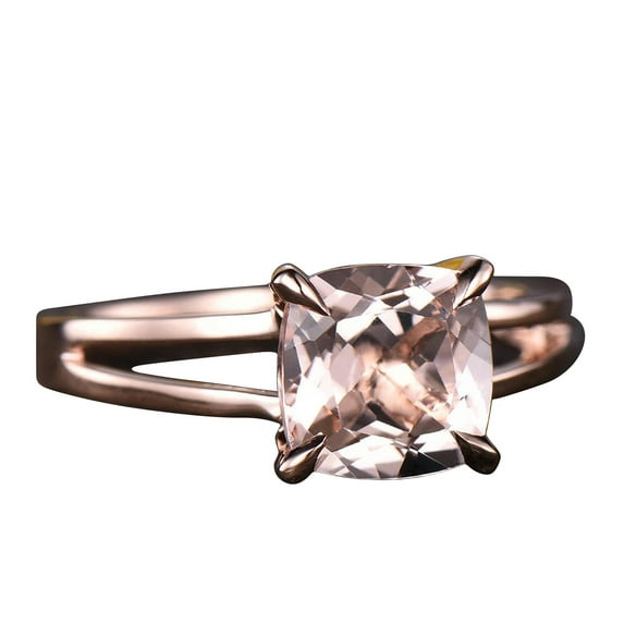 10mm Cushion Cut 4 Carat Solitaire Morganite Engagement Ring Diamond Moissanite 10k Rose Gold Split Shank Stacking Band