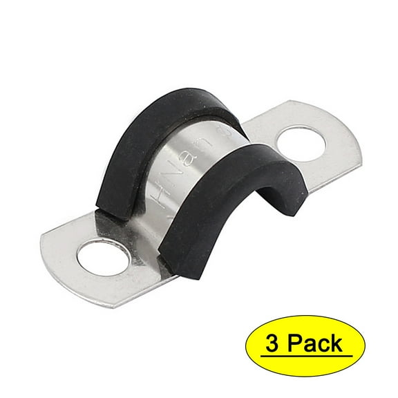 10mm Dia EPDM Rubber Lined U Shaped Pipe Tube Wire Clamps Clips 3pcs