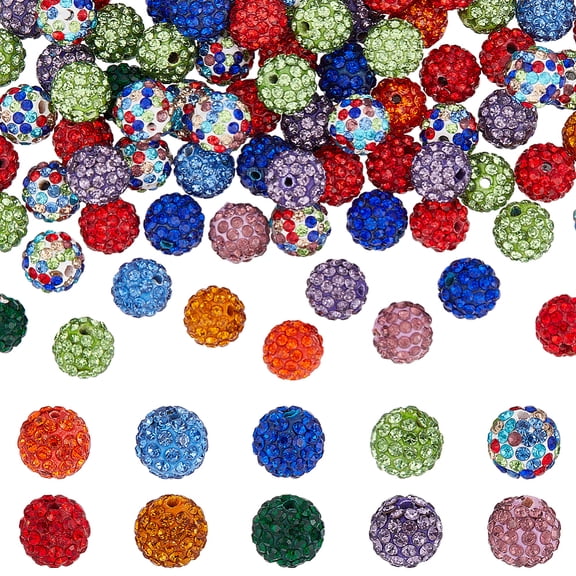 10mm Disco Ball Clay Beads Mixed Colors Pave Rhinestones Spacer Round Beads 100pcs diy