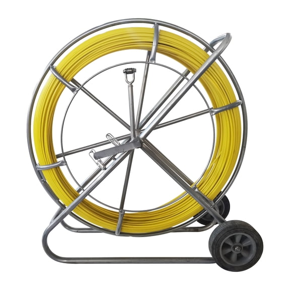 10mm Fish Tape Fiberglass Wire Cable Threader Continuous Glass Fiber Wire Running Tool with Cage & Wheel Stand 150m