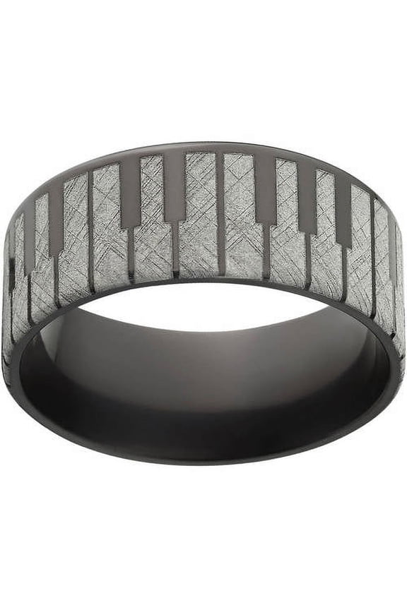10mm Flat Black Zirconium Ring with Lasered Piano Key Design