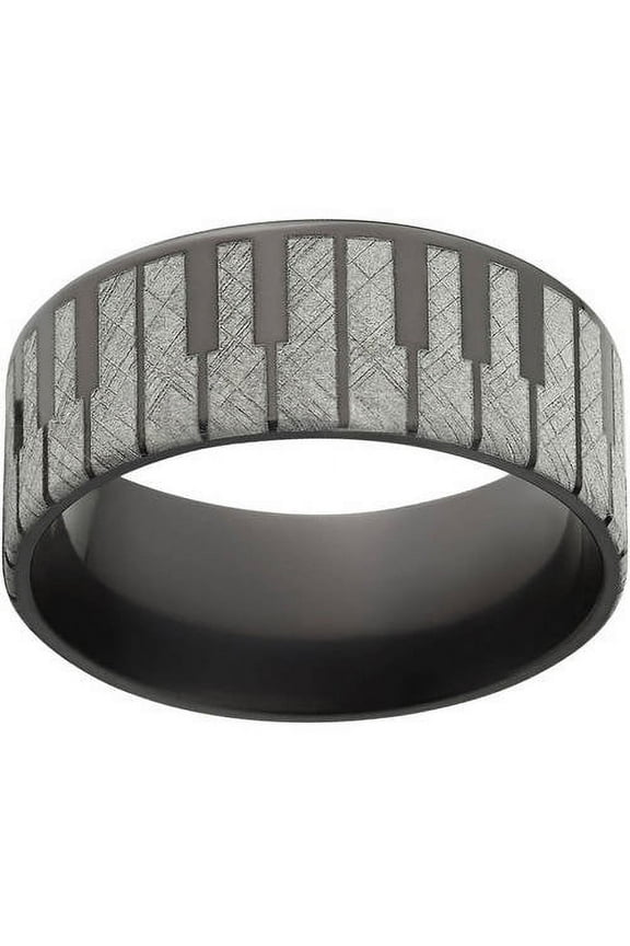 10mm Flat Black Zirconium Ring with Lasered Piano Key Design