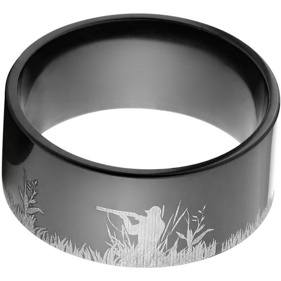 10mm Flat Black Zirconium Ring with a Duck Hunter Picture Lasered Around the Ring