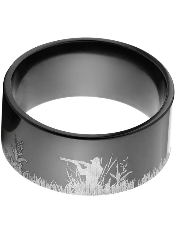 10mm Flat Black Zirconium Ring with a Duck Hunter Picture Lasered Around the Ring