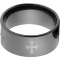 thumbnail image 1 of 10mm Flat Black Zirconium Ring with a Laser Celtic Cross, 1 of 3