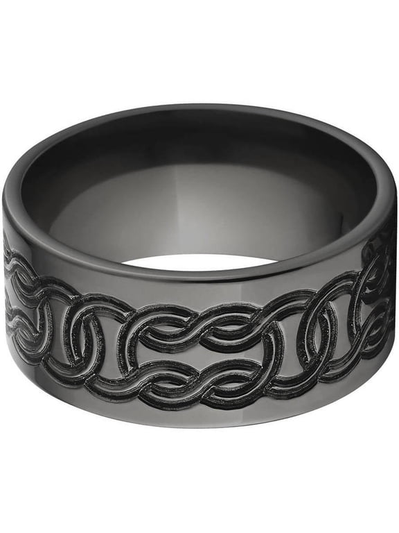10mm Flat Black Zirconium Ring with a Milled Celtic Design
