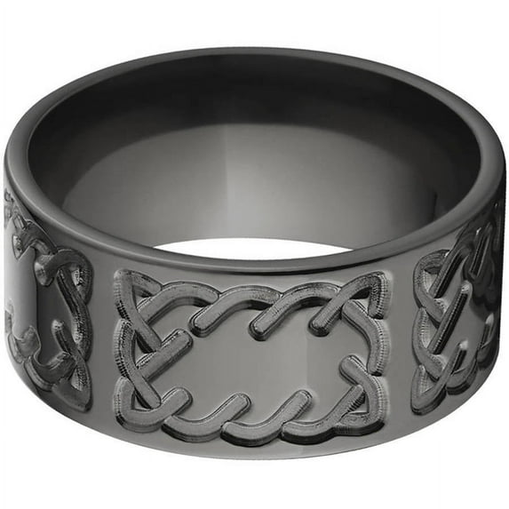 10mm Flat Black Zirconium Ring with a Milled Celtic Design