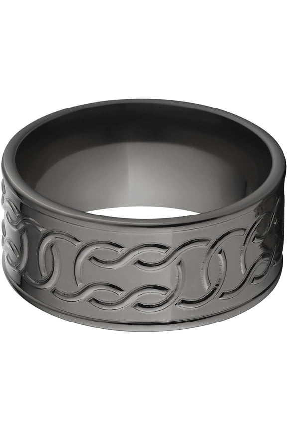 10mm Flat Black Zirconium Ring with a Milled Celtic Design