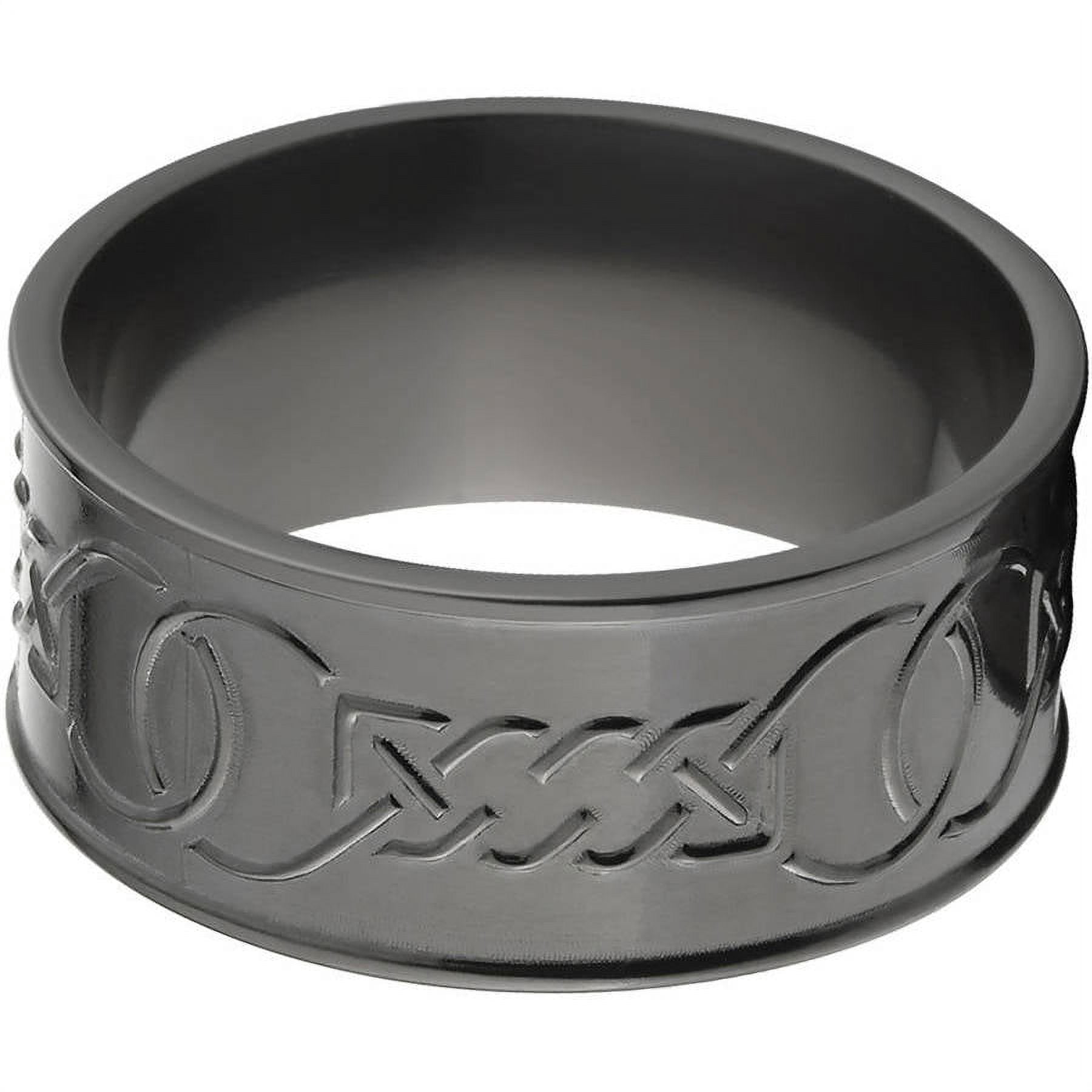10mm Flat Black Zirconium Ring with a Milled Celtic Design