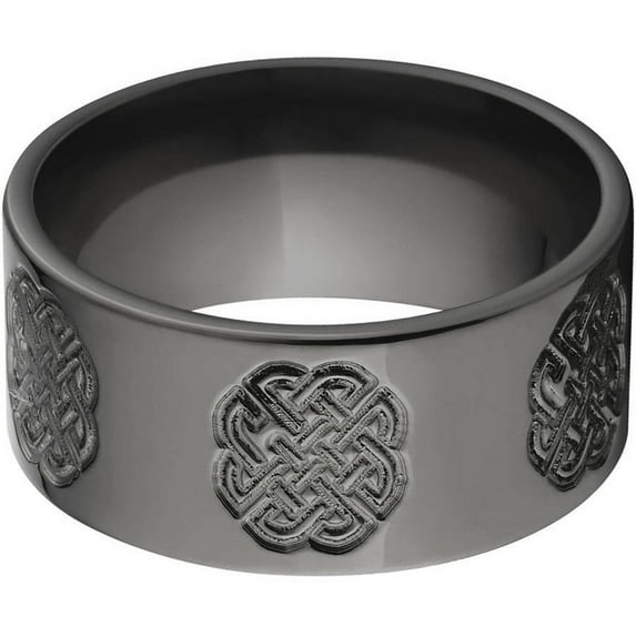 10mm Flat Black Zirconium Ring with a Milled Celtic Design