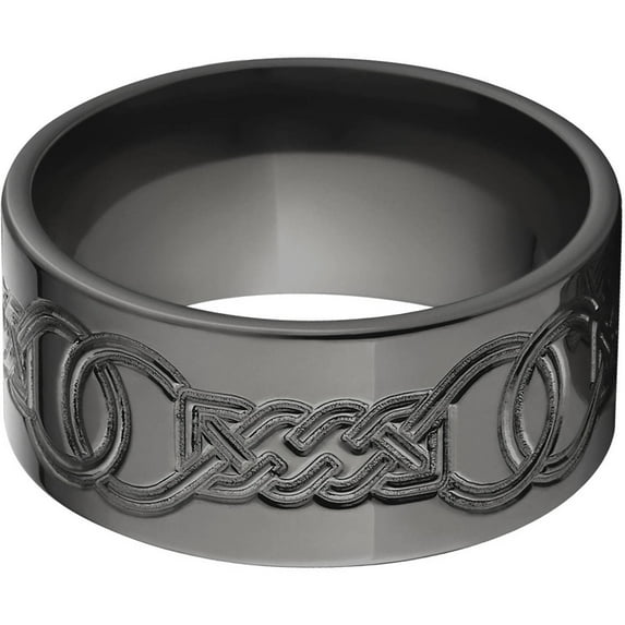 10mm Flat Black Zirconium Ring with a Milled Celtic Design