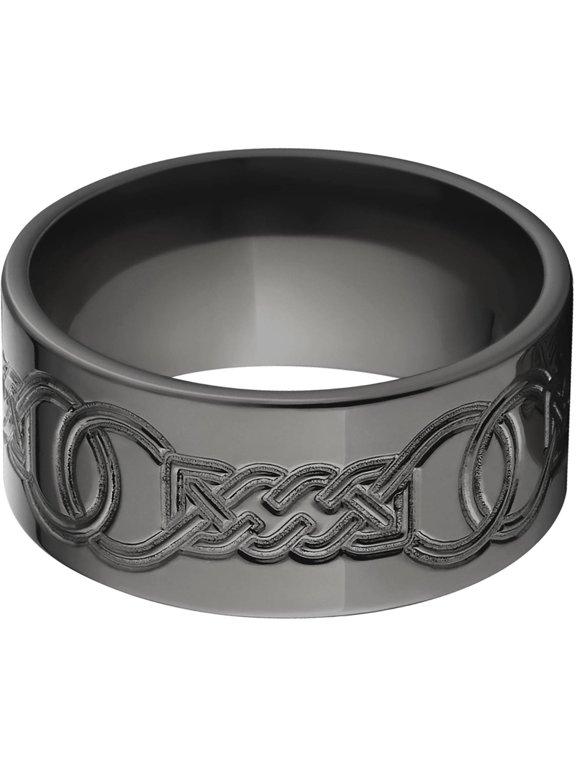 10mm Flat Black Zirconium Ring with a Milled Celtic Design