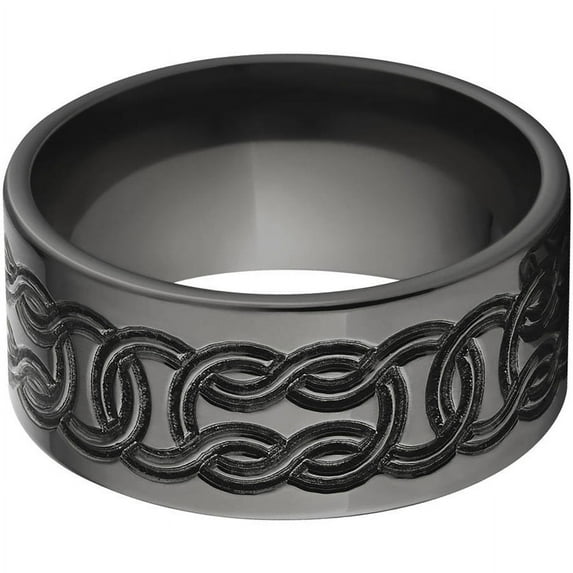 10mm Flat Black Zirconium Ring with a Milled Celtic Design