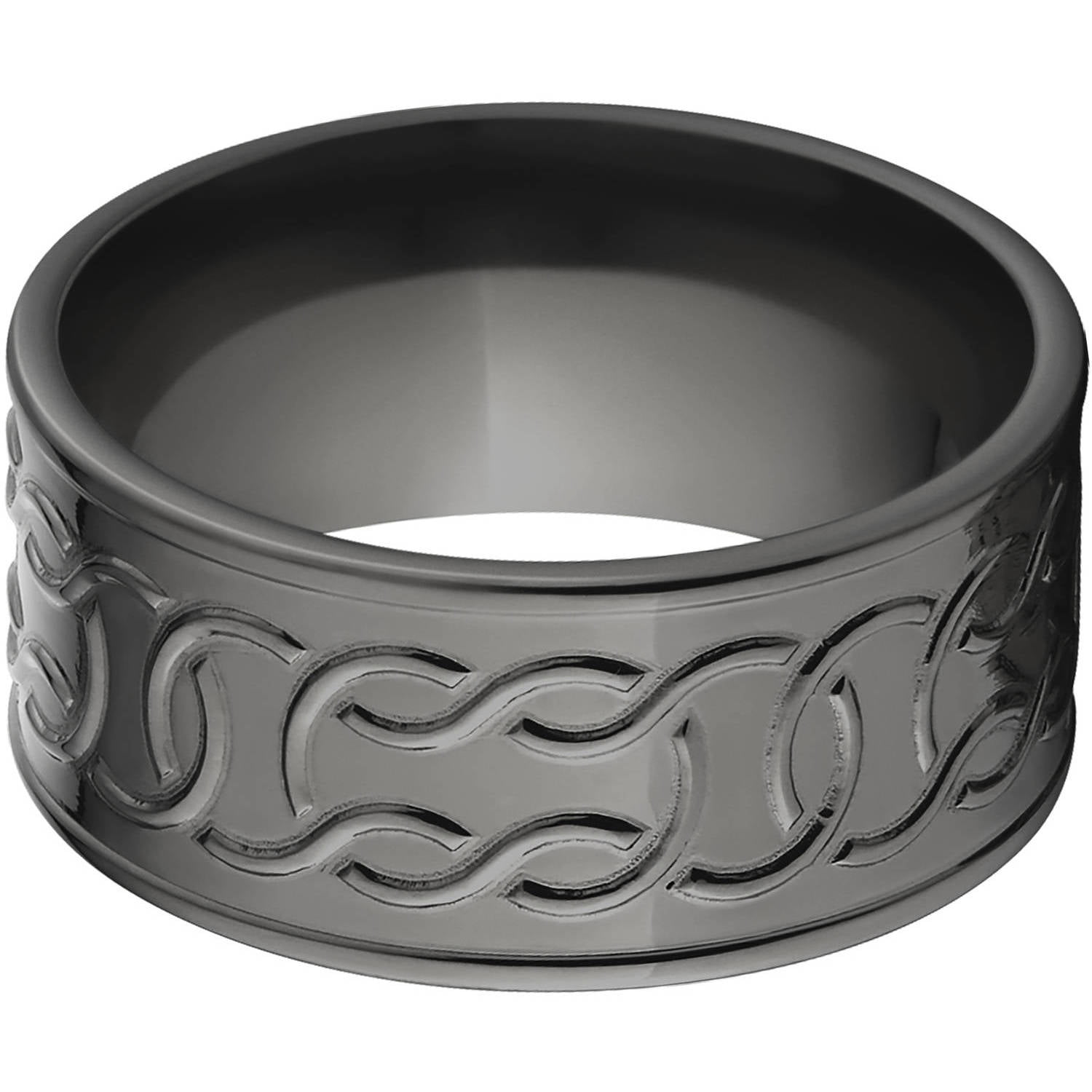 10mm Flat Black Zirconium Ring with a Milled Celtic Design